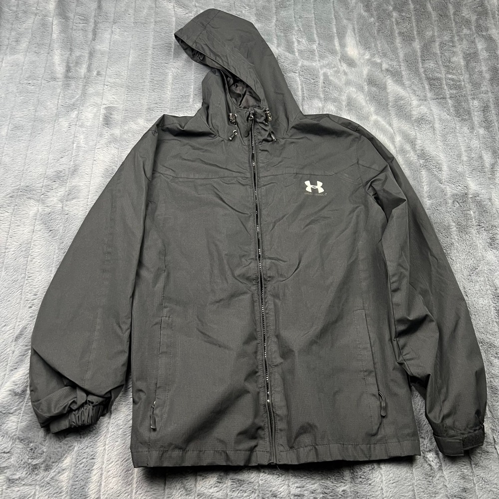 Under Armour Oscillator Series Black Hooded Windbreaker Jacket Mens Large 14685